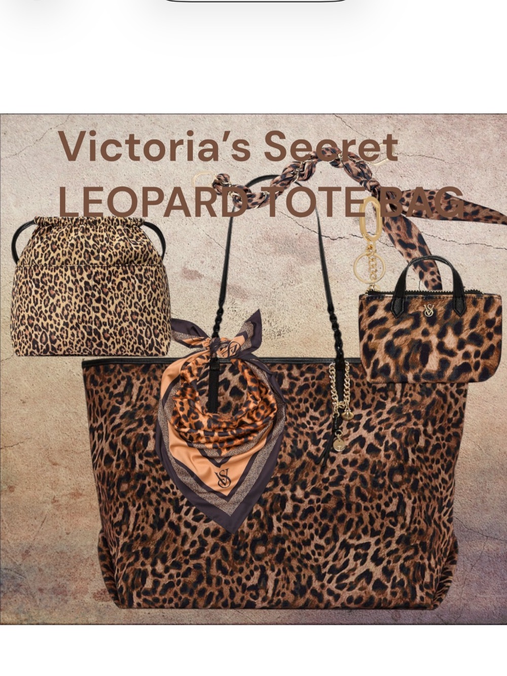 Victoria’s Secret BNWT! HTF LEOPARD WOVEN HANDLE 5 PIECE BUNDLE